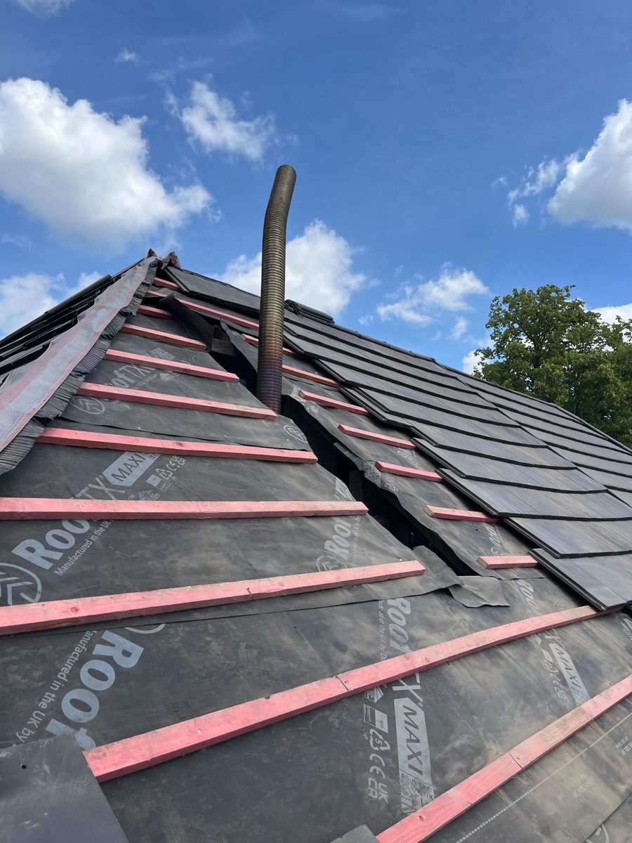 Roof battens and felt repair in progress