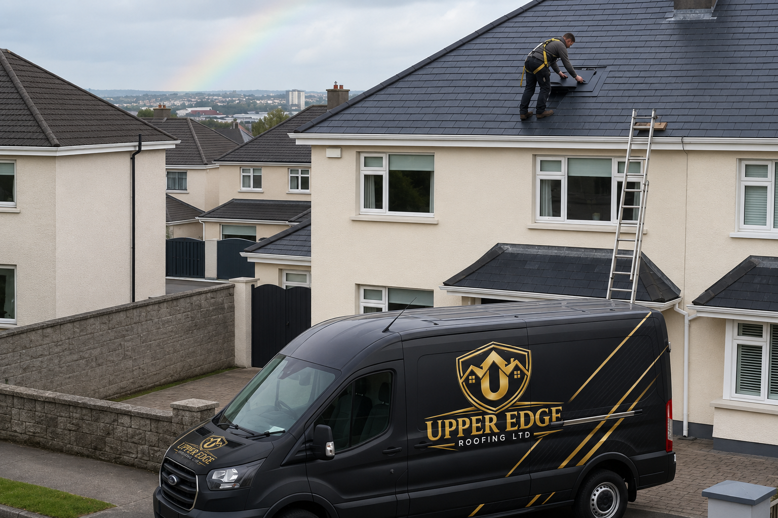 Upper Edge Roofing LTD roofers working on a Limerick home